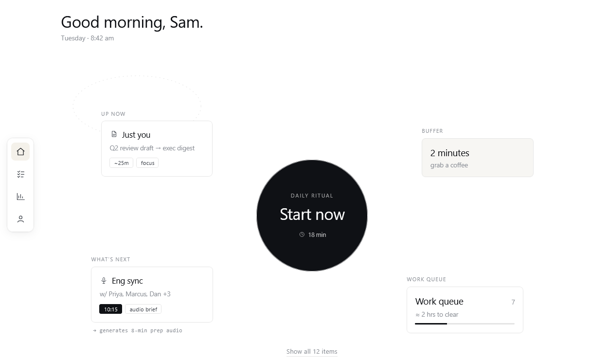 Barista app home screen